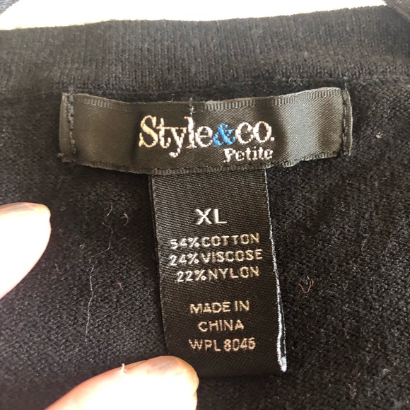 Style & Co Petite Black & Grey Geometric Tunic Sweater with 3/4 sleeves - Picture 2 of 6